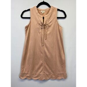 Monteau Girl Tan Faux Suede Lace Up Shift Tunic Shirt Dress Boho Minimal Size 12